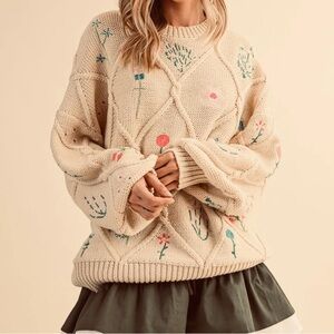 MAKE AN OFFER - VINTAGE COTTAGECORE Embroidered Tan Sweater